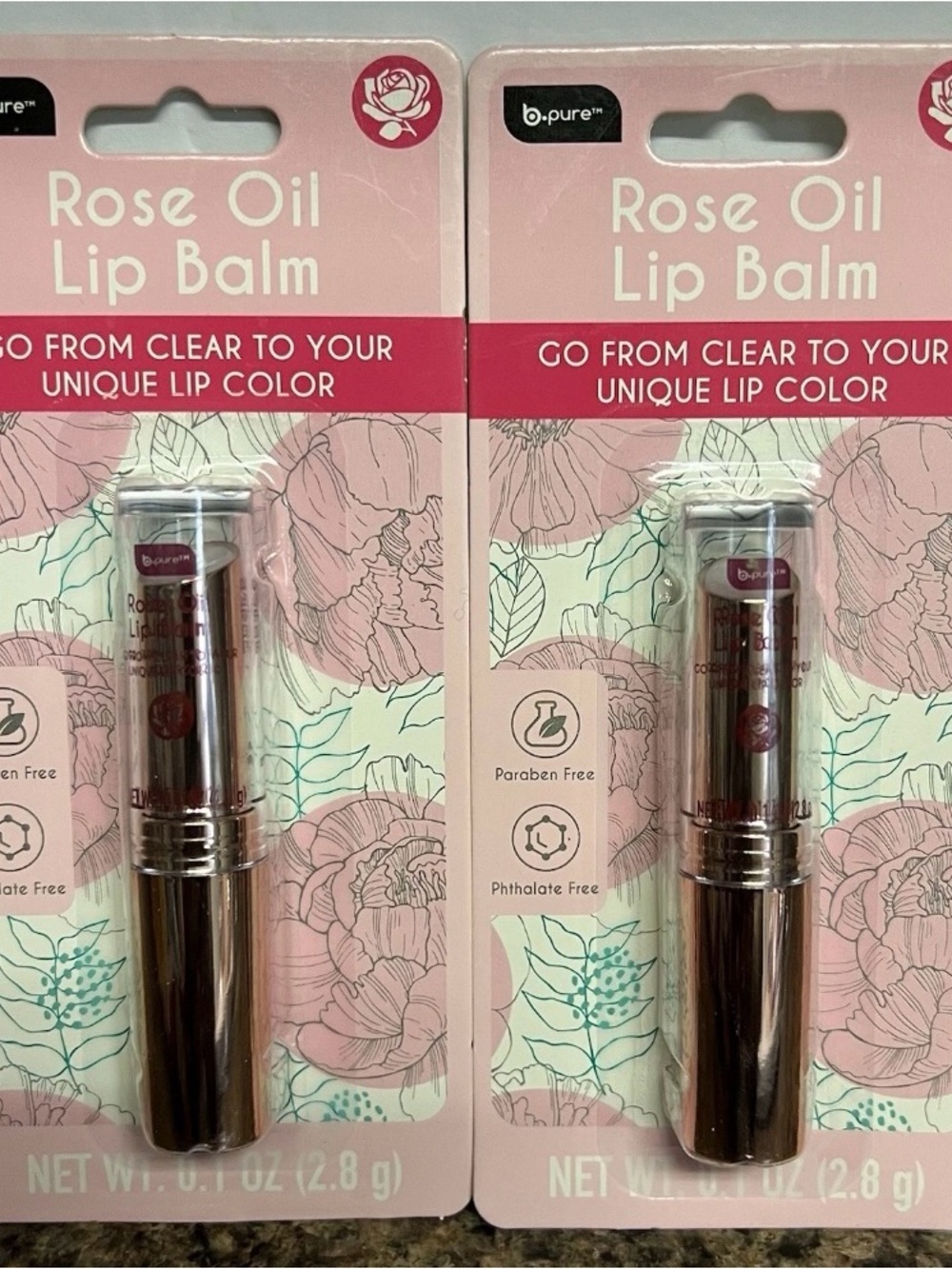 NWT VIRAL b.pure Tinted Rose Oil Lip Balm PH Color Changing Tik Tok. Set of 2.